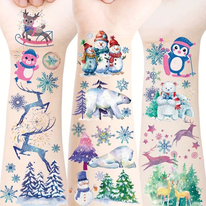 12 pcs Sparkling Christmas Temporary Tattoos - Snowflake, Sn