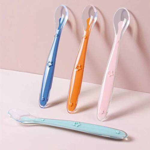 2pcs Baby Silicone Spoon Set Learning Spoon Set Stars Tablew