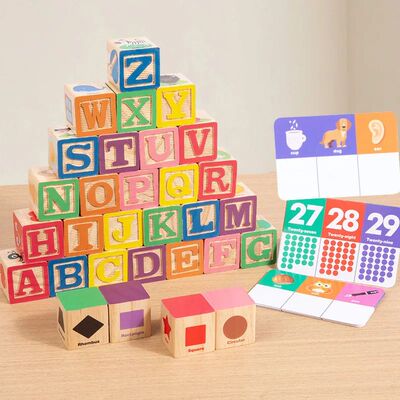 Montessori Wooden Word Block Toy, Color Shape Cognitive Hand