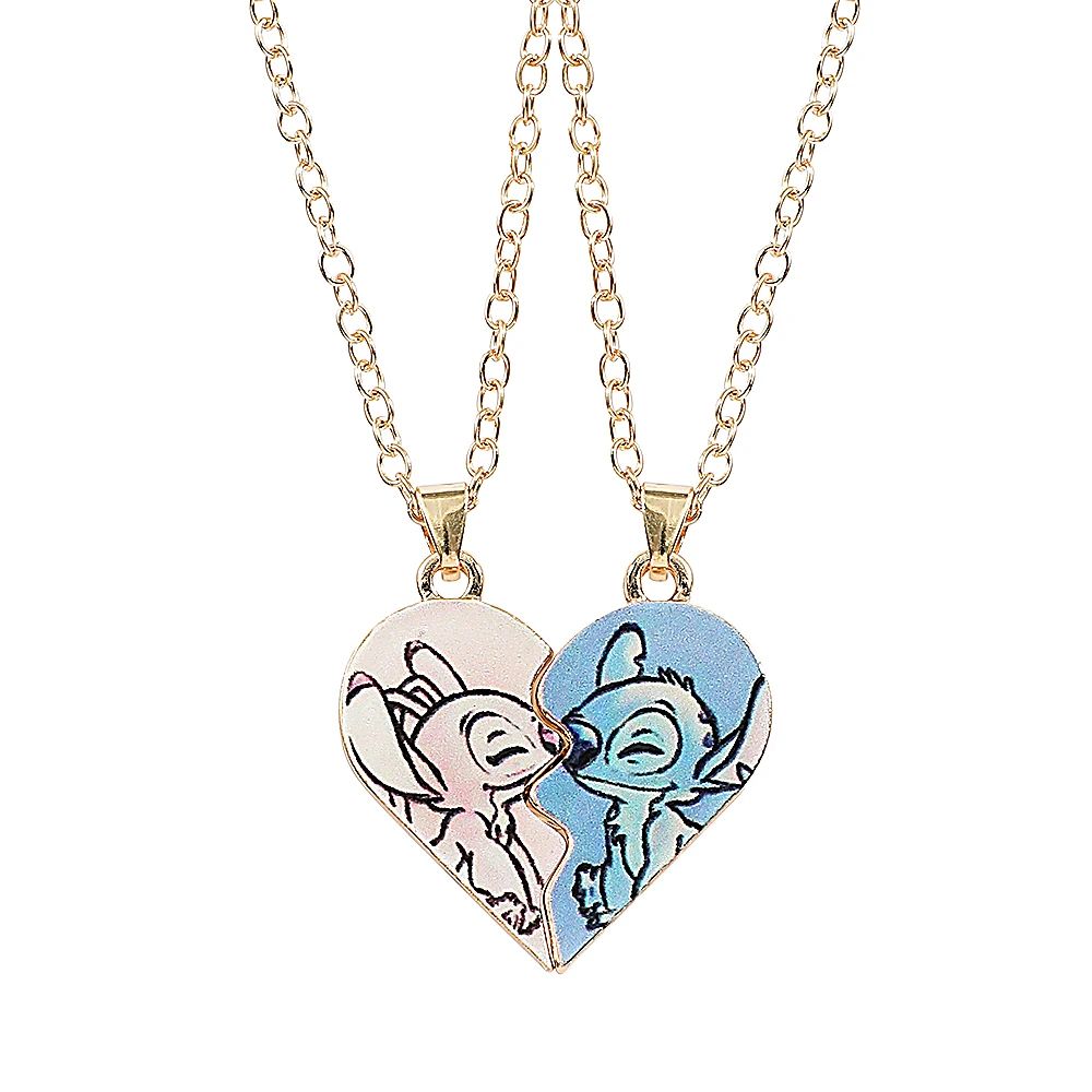 Stitch Angel Couple Necklace Cartoon Heart Stitch Neck Chain