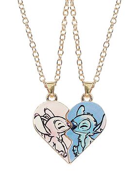 Stitch Angel Couple Necklace Cartoon Heart Stitch Neck Chain