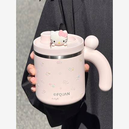 hellokitty保温杯316L不锈钢女生高颜值办公室保冷咖啡杯子带手柄