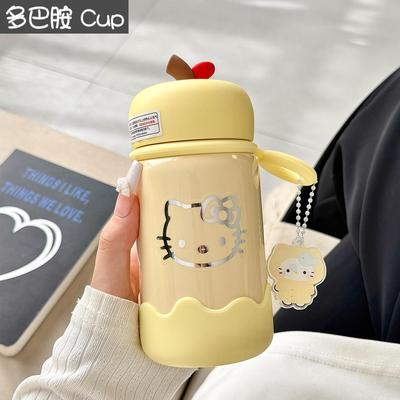 奶油黄可爱kitty保温杯女生便携学生随手口袋杯简约316不锈钢水杯