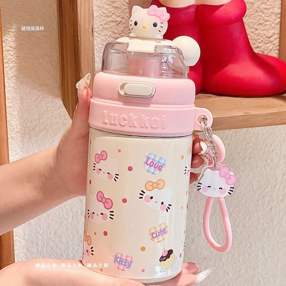 可爱kt猫水杯女生高颜值保温杯学生2025新款吸管杯子便携双饮儿童
