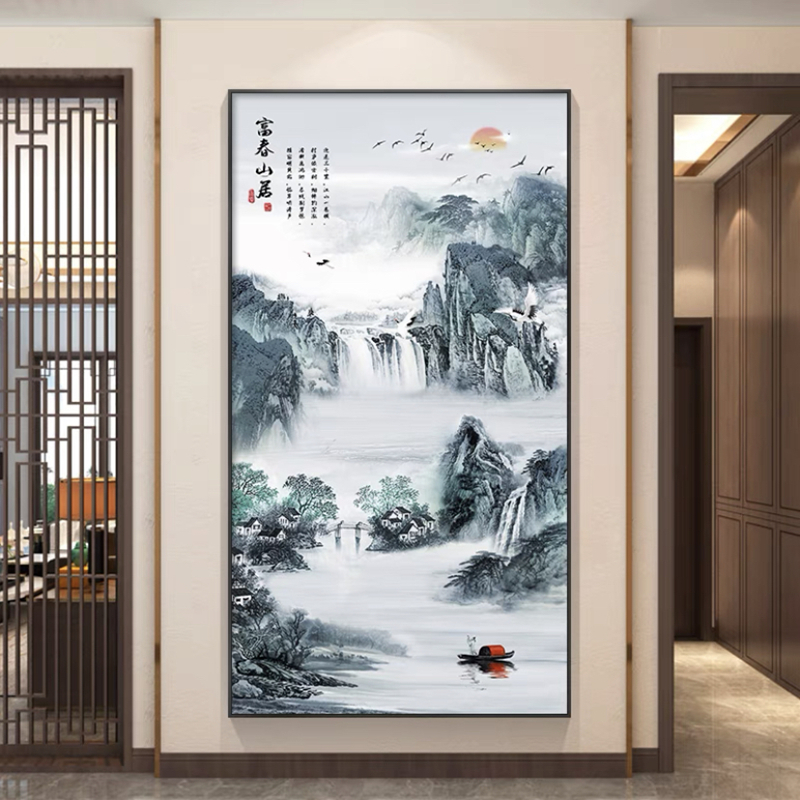 新中式山水画玄关走廊装饰画轻奢招财靠山风景墙壁画