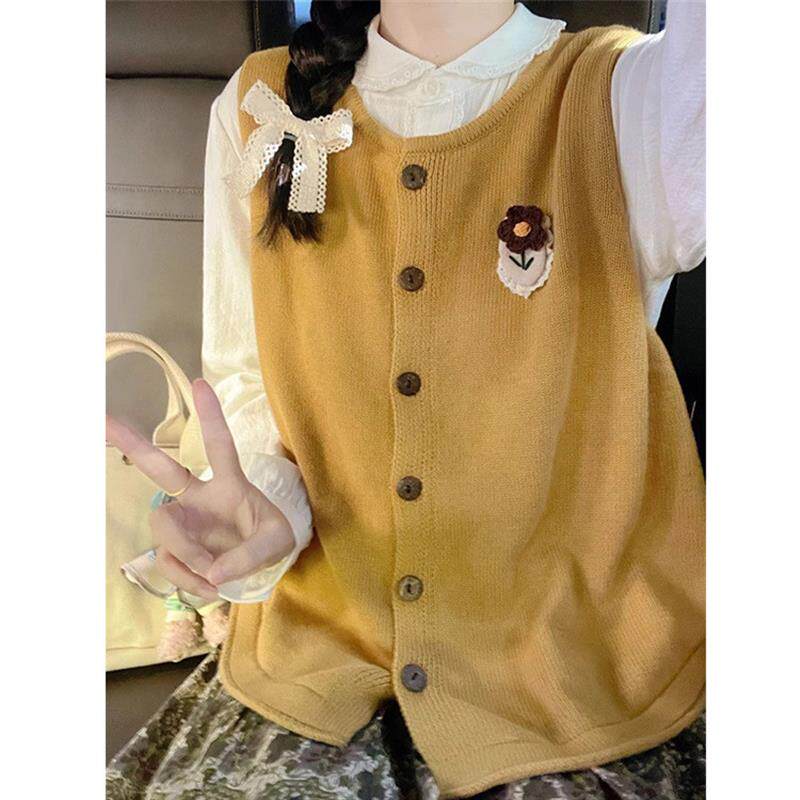 复古针织马甲背心女春秋外搭2025新款宽松慵懒风叠穿无袖毛衣马夹