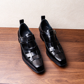 原创设计包头罗马高跟方头凉皮鞋 休闲凉鞋 真皮透气编织凉鞋 男夏季