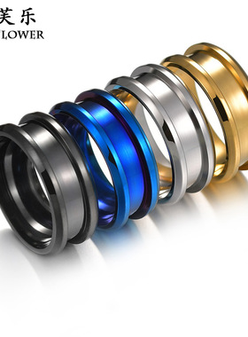 跨境时尚简约不锈钢8mm凹槽素圈戒指超酷百搭情侣手饰指环生日礼