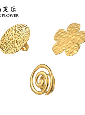 跨境欧美个性创意不规则几何型钛钢开口戒指18K金简约级感指环