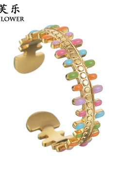 跨境新品ins风钛钢彩色滴油开口戒指女轻奢小众级感可调节情指环