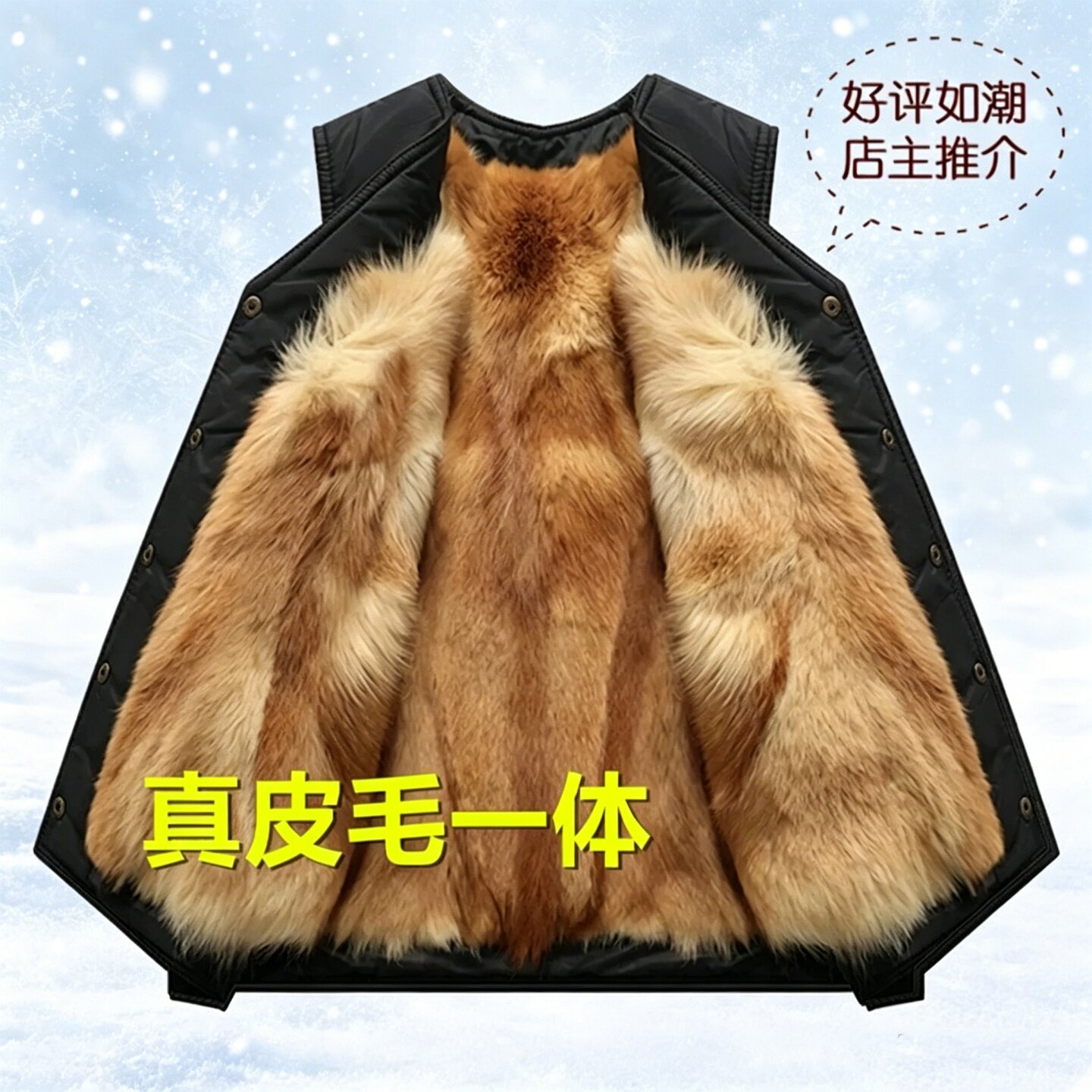 冬季真羊皮毛背心爸爸装羊毛中老年男皮毛一体马甲防风骑行厚坎肩