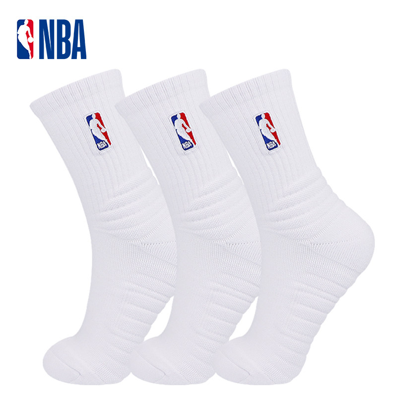 Nba Socks, High-Top, Towel Bottom, Thickened, Basketball, Sports, Leisure, Running, Training, Sweat-Absorbent, Breathable, Comfortable, 3 Pairs Pack
