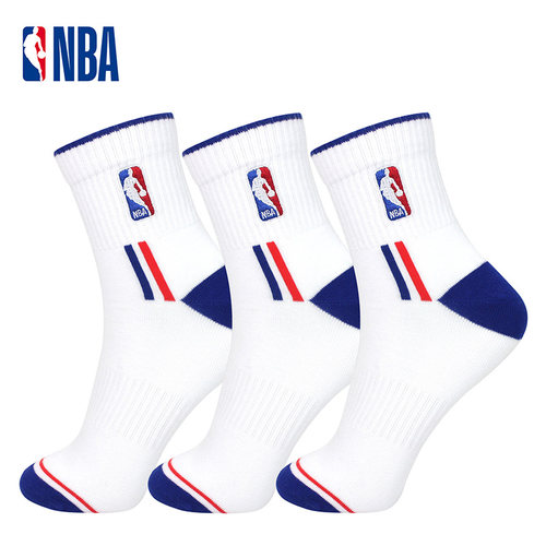nba中筒运动袜白色刺绣棉篮球袜