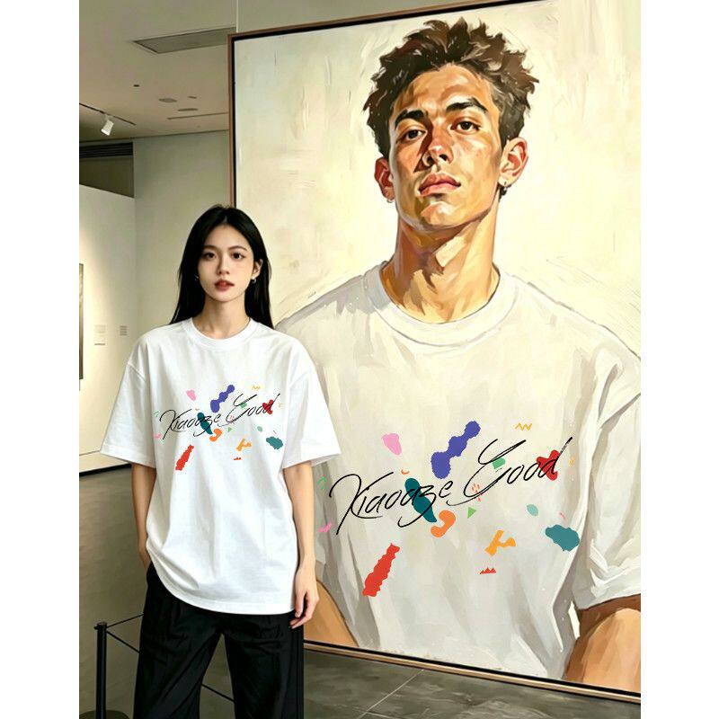 美式潮牌创意个性印花半袖T恤宽松男女高街情侣纯棉圆领短袖上衣