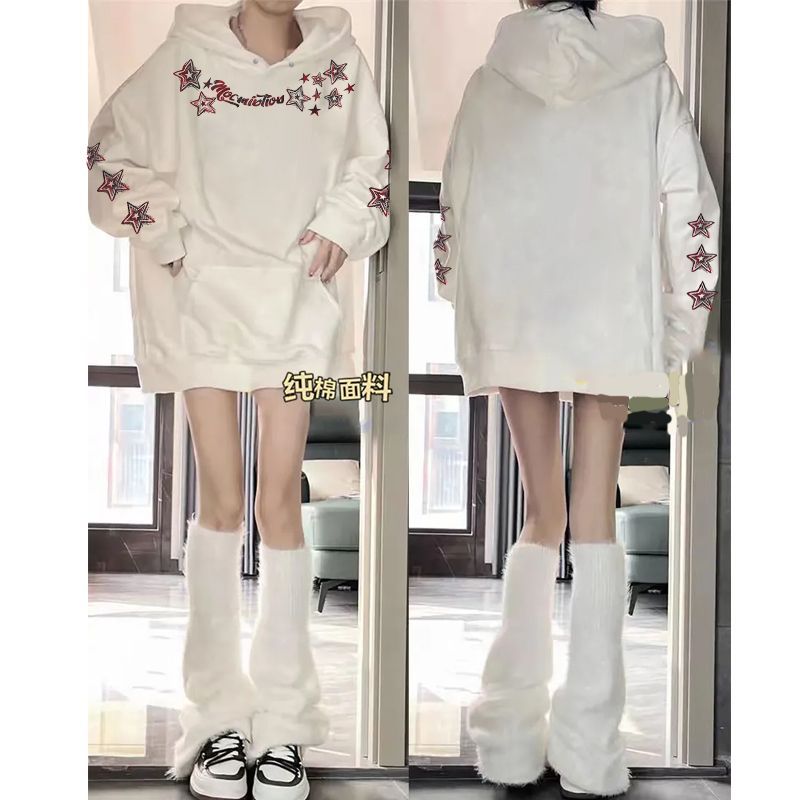 秋冬ins风重磅男女情侣款纯棉连帽卫衣潮牌星星印花加绒加厚帽衫