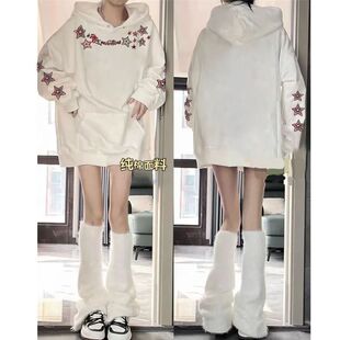 秋冬ins风重磅男女情侣款纯棉连帽卫衣潮牌星星印花加绒加厚帽衫