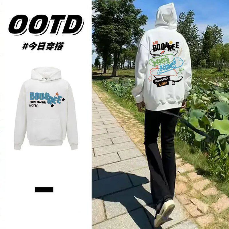 秋冬美式街头潮牌印花男女帽衫纯棉宽松情侣百搭加绒加厚连帽卫衣