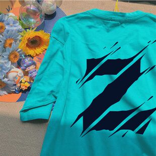 夏季美式纯棉大字母印花湖绿色短袖t恤男女新款宽松百搭情侣上衣