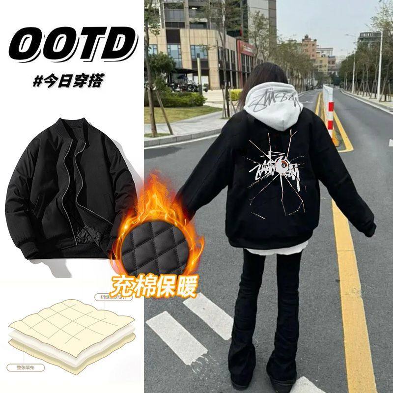 美式vibe飞行加厚夹克男女秋冬季cleanfit廓形外套痞帅印花棒球服