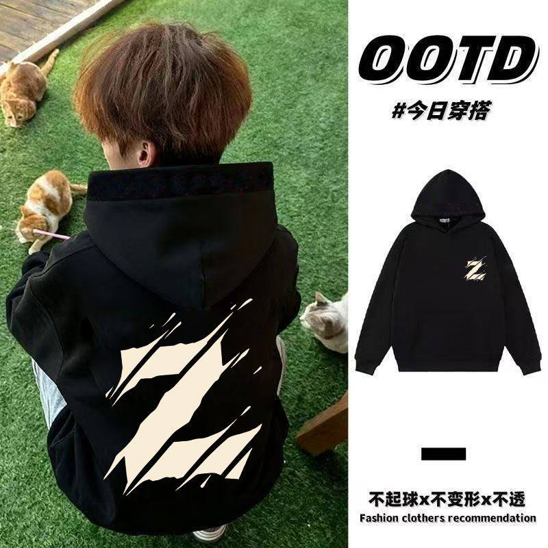 秋冬ins男女韩版潮流情侣加厚帽衫百搭潮牌印花加绒纯棉连帽卫衣