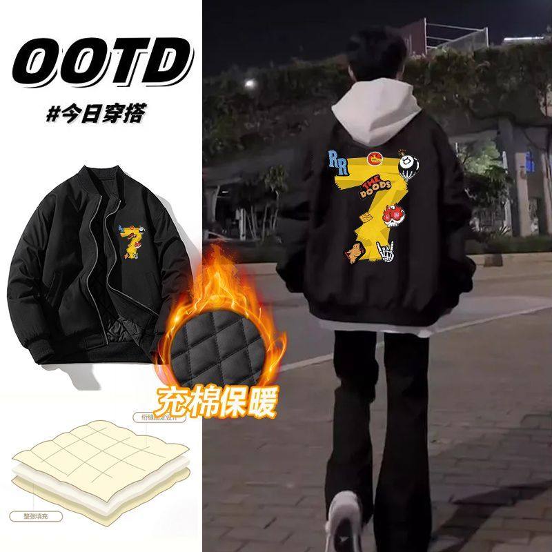 秋冬季美式复古工装棒球服外套上衣男女宽松潮牌ins加厚保暖夹克