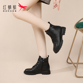 秋冬加绒保暖短靴妈妈款 红蜻蜓真皮靴子英伦风马丁靴女款 2024新款