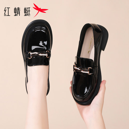 红蜻蜓品牌黑色女士乐福鞋