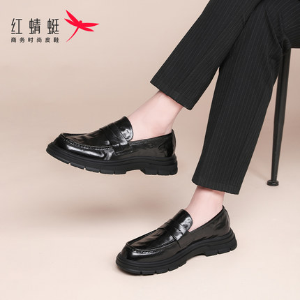 红蜻蜓男鞋夏季男士商务正装休闲英伦一脚蹬皮鞋便士乐福鞋男真皮