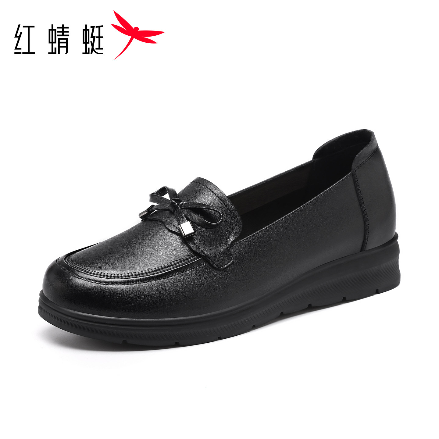 红蜻蜓女鞋夏季新款鞋子女士平底一脚蹬休闲皮鞋女款真皮妈妈单鞋