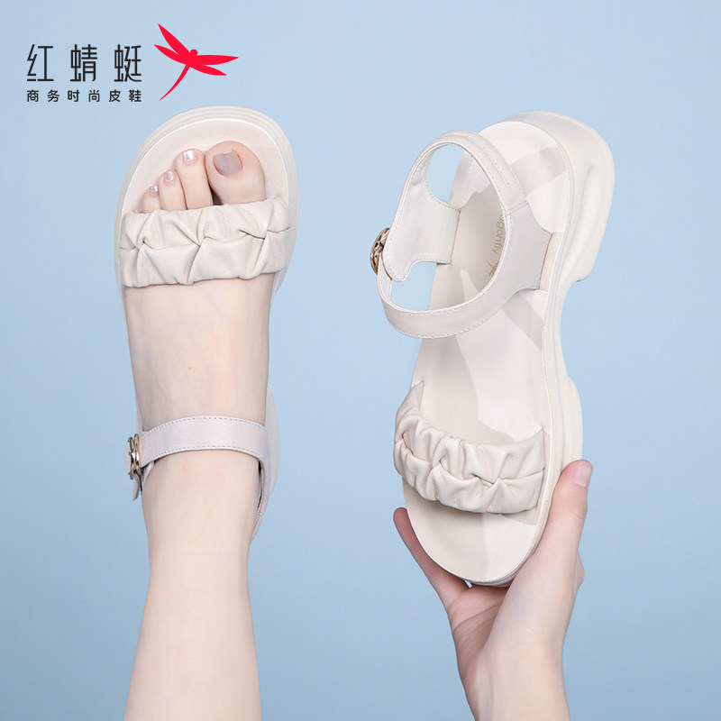 红蜻蜓厚底沙滩鞋老爹仙女凉鞋女图片