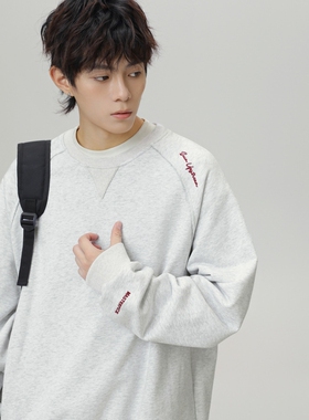 【NO LOGO PLUS】Bosie圆领卫衣男士套头衫字母刺绣上衣外套秋季