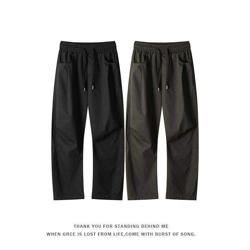 【NO LOGO PLUS】2026夏季新款复古褶皱拼接卫裤男士弯刀工装裤子