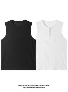 【NO LOGO PLUS】2026 夏季新款男士大码亨利领无袖背心上衣宽松