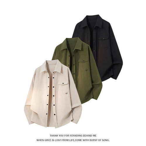 春季新款美式开衫衬衣男士衬衣潮