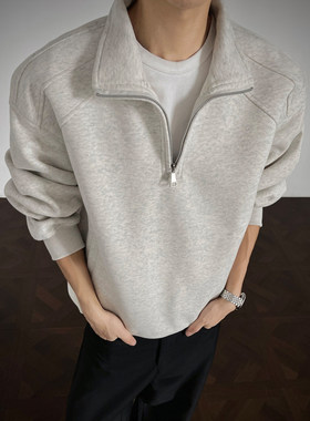 【NO LOGO PLUS】2025半拉链男士立领卫衣重磅宽松情侣上衣外套