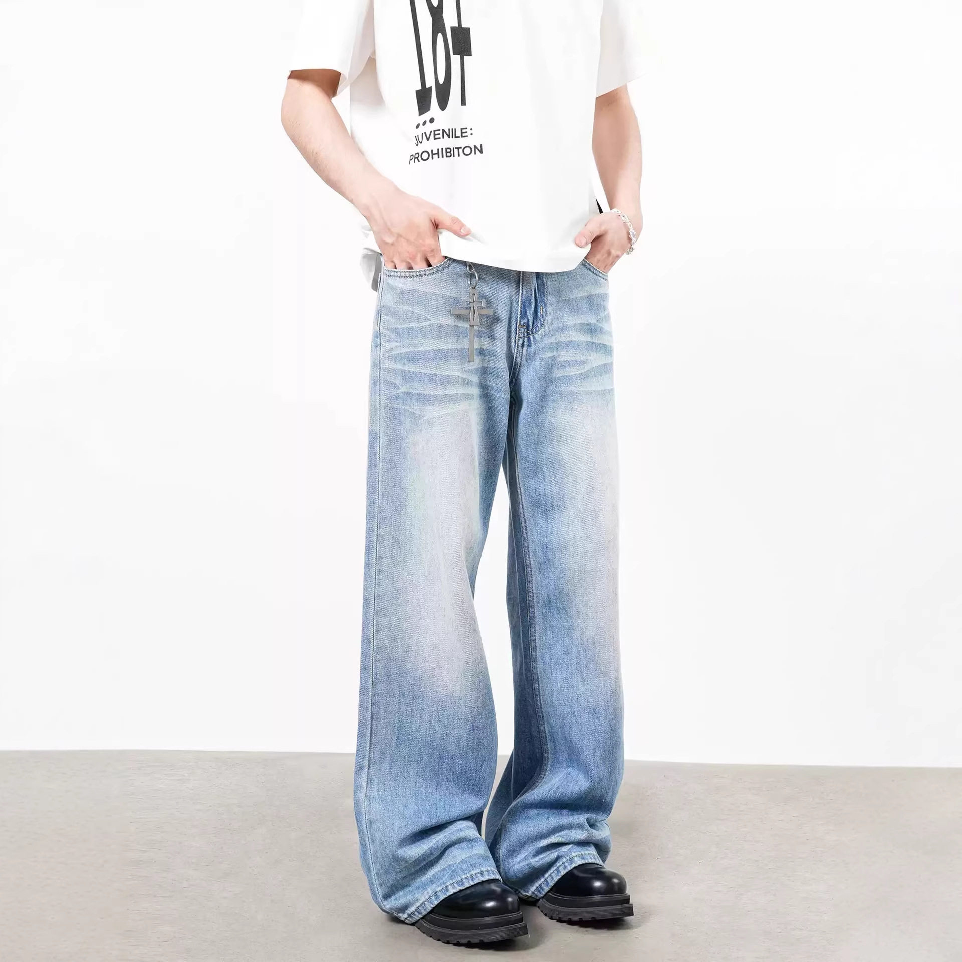 NOLOGOPLUS男士水洗牛仔裤长图片