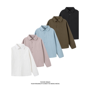 [NO LOGO PLUS]暗物质秋季纯色男士长袖衬衣韩系文艺衫翻领衬衣潮