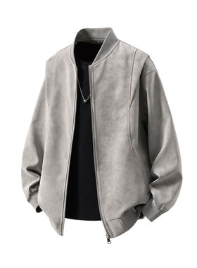 【NO LOGO PLUS】mystyle2025秋季新款立领皮衣夹克男士美式宽松