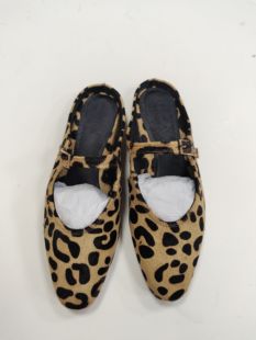 女方头浅口真皮鞋 Miraleking马皮豹纹一字扣带玛丽珍鞋 女平底单鞋