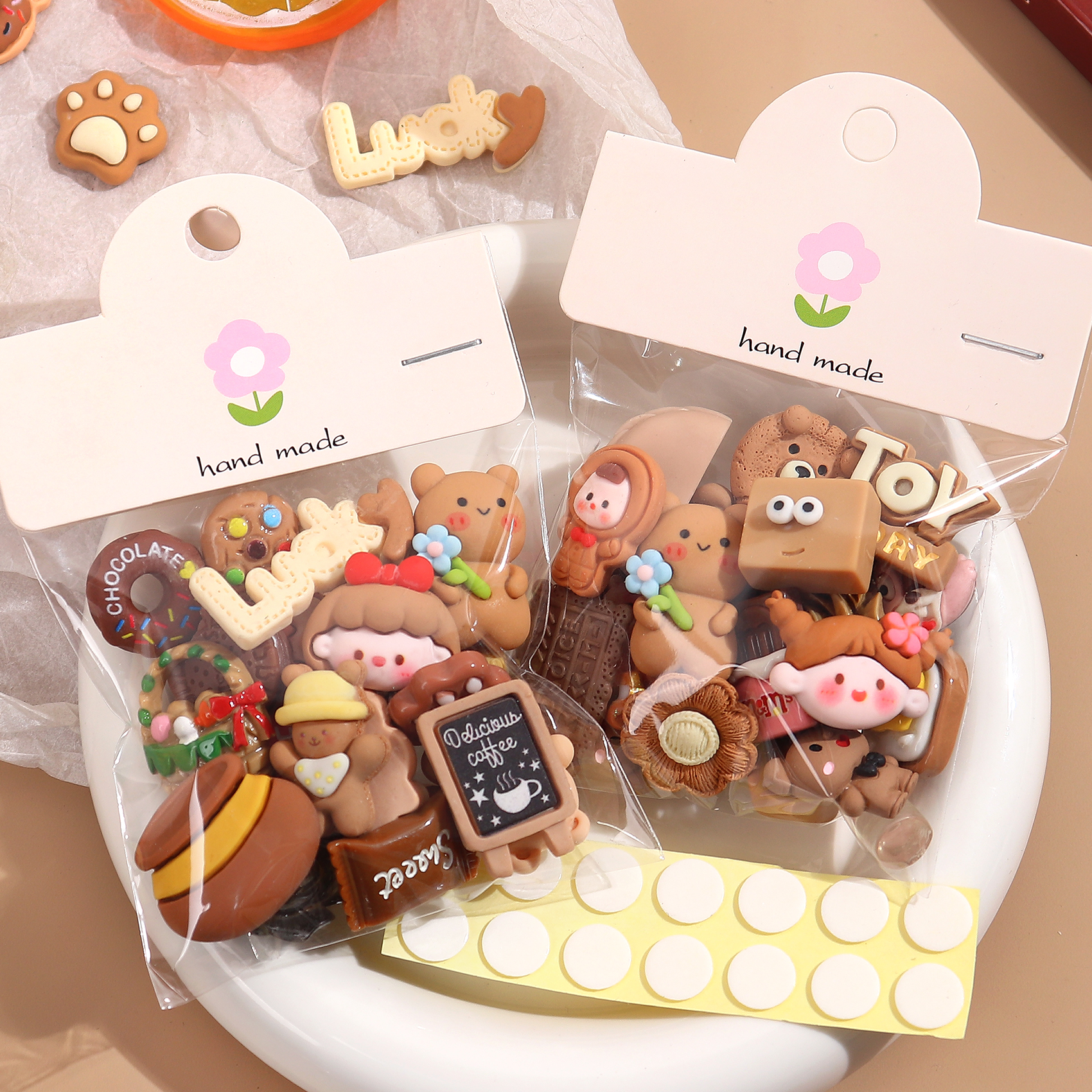 卡通咖色系树脂配件无痕贴装饰贴