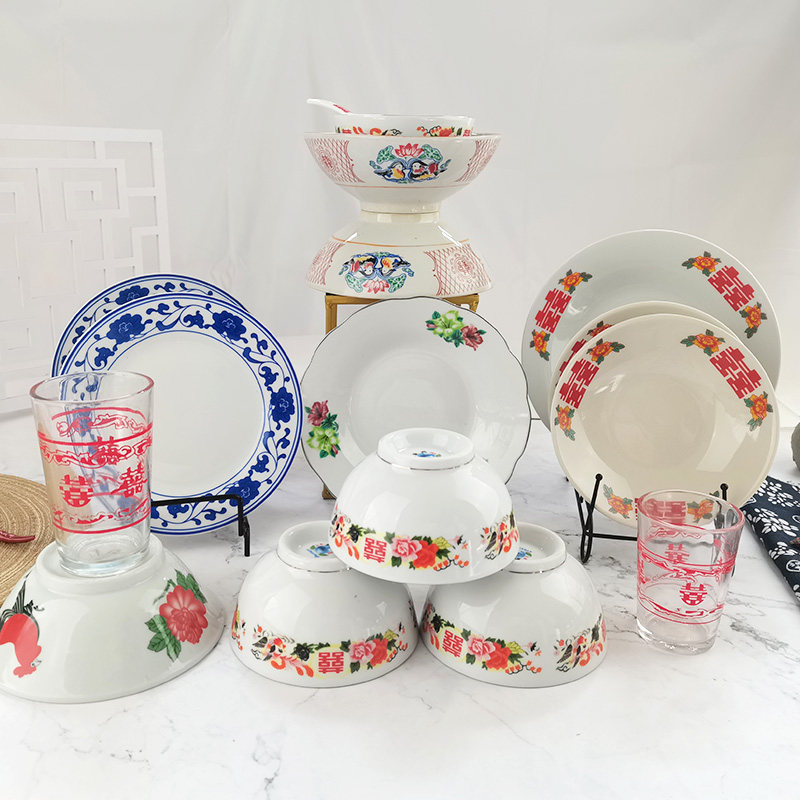 80年代复古陶瓷碗怀旧老式碗喜字碗批发网红火锅餐具商用喜字碟,餐饮具,碗,淘宝优惠券,粉丝福利购,淘宝优惠卷