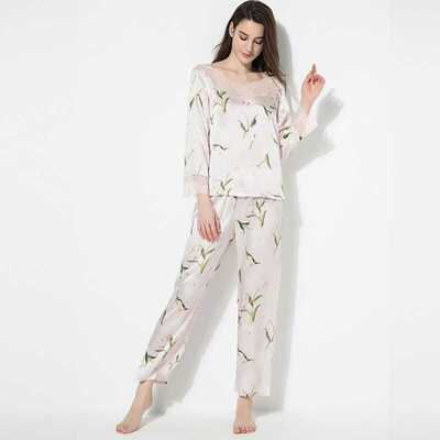 19姆米重磅真丝睡衣长袖套装女