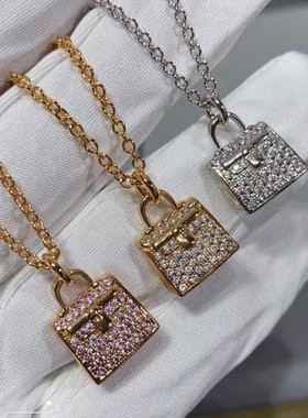 康康包项链女纯银镀18K玫瑰金凯莉H字母吊坠锁骨链高级感轻奢小众