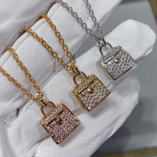 康康包项链女纯银镀18K玫瑰金凯莉H字母吊坠锁骨链高级感轻奢小众