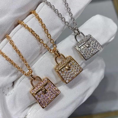 康康包项链女纯银镀18K玫瑰金凯莉H字母吊坠锁骨链高级感轻奢小众