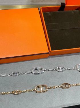 V金包金粗版猪鼻子手链高级女生超闪轻奢18K质感气质小红书热卖