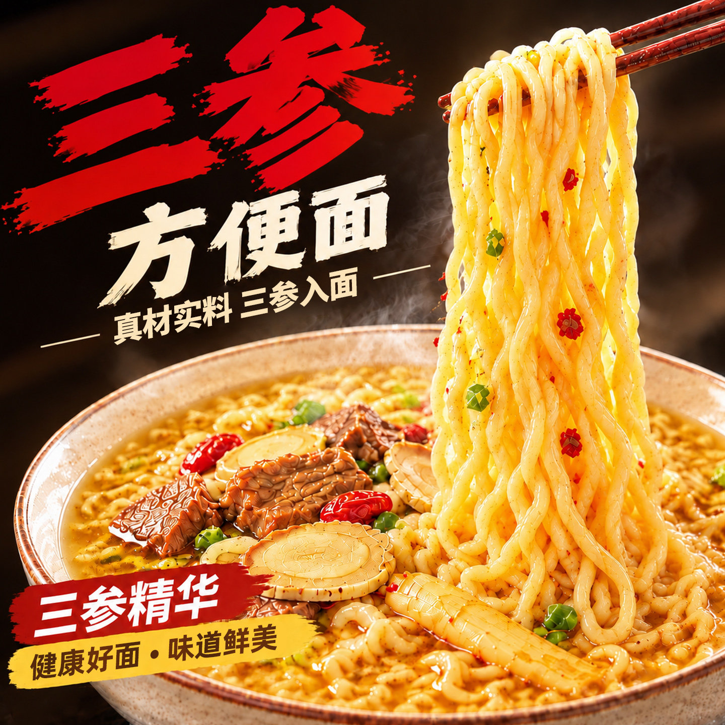 三参方便面党参西洋参人参耐煮不糊家用面饼方便早餐细面劲道爽滑