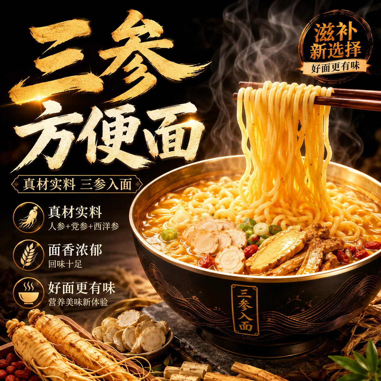 三参方便面党参西洋参人参耐煮不糊家用面饼方便早餐细面劲道爽滑