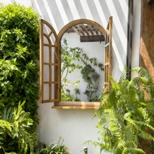 实木花园装饰镜法式复古装饰镜化妆镜壁挂镜子户外假窗户挂墙镜