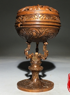 纯铜透雕虎纹香炉博山炉家用室内茶道熏炉禅意香炉摆件老铜器旧货